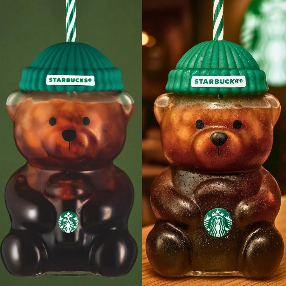 Starbucks Bearista BEAR Glass Jar Cold Cup Tumbler Straw Holiday Christmas 2025